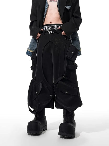 Mauroicardi Spring Summer Cool Black Cargo Shorts for Men High Waist Knee Length Straight Pants Luxury Designer Emo Clothes 2024
