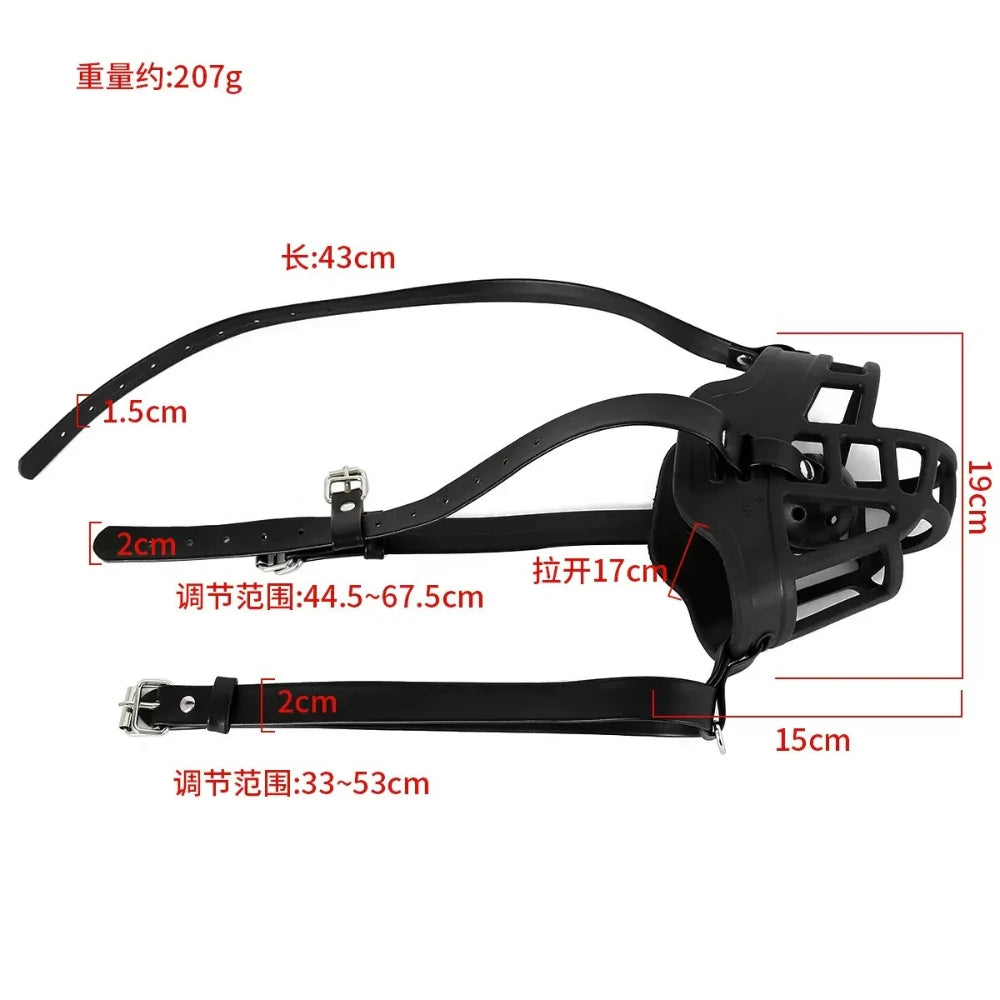 Adult Games Black Leather Harness with Cage-Style Ball Gag, Heavy-Duty Restraint Accessory for Sex Toy