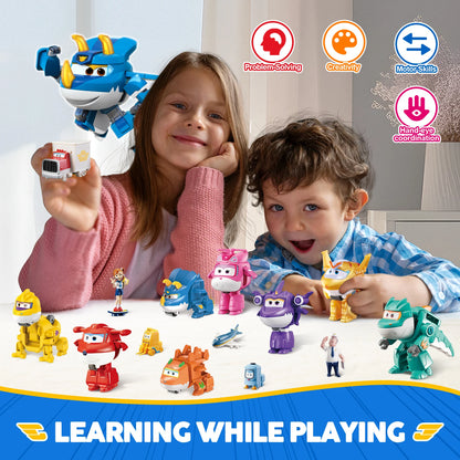 Super Wings 14-Pack Transforming Toys, 2 inch Airplane Collector Character Toy with Dinosaur Mini Collectible Action Figure with