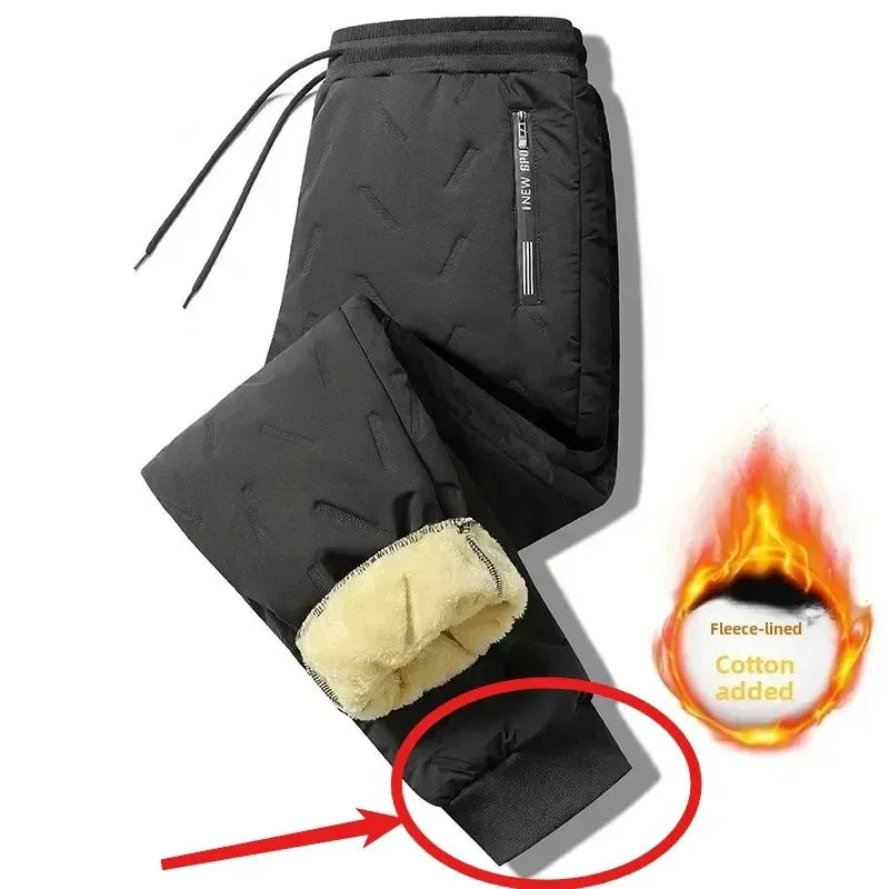 Winter Down Cotton Pants Men Casual Waterproof Zipper Pocket Thickened Wool Warm Pants Jogger Outdoor Cold-proof Ski trousers