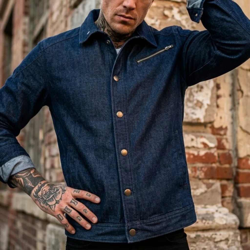 Street Men's Denim Jacket Snowflake Wash Motorcycle Denim Top Zipper Cotton Coat Comfort Men's Street Wear Men