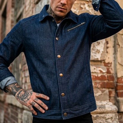 Street Men's Denim Jacket Snowflake Wash Motorcycle Denim Top Zipper Cotton Coat Comfort Men's Street Wear Men