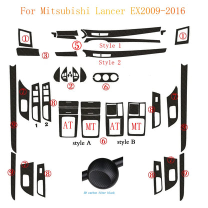 For Mitsubishi Lancer EX2009-2016 Interior Central Control Panel Door Handle Carbon Fiber Stickers Decals Car styling Accessorie