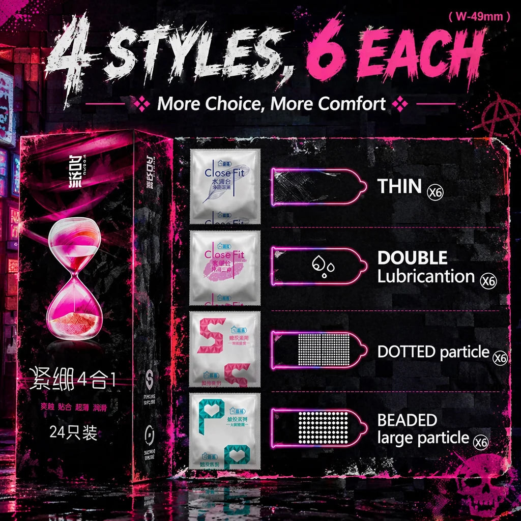 24Pcs 49mm Snug Fit Condoms Ultra Thin Textured Dotted Latex Safe Sex Protection Bulk Value Pack Intimate Care