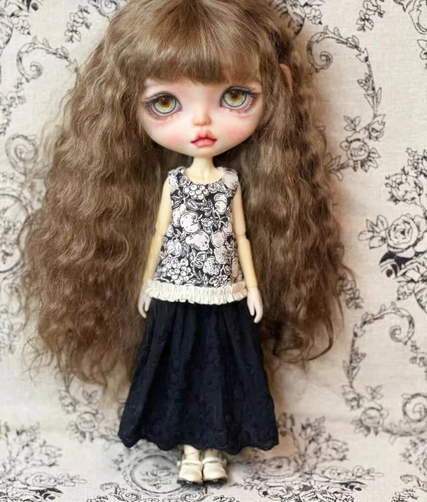 1SET classic vintage style Blythe/landoudou dress +collar (Fit for Lulu,ymy24,Ob22,24,26,zone, Jenny)