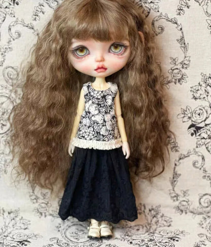 1SET classic vintage style Blythe/landoudou dress +collar (Fit for Lulu,ymy24,Ob22,24,26,zone, Jenny)