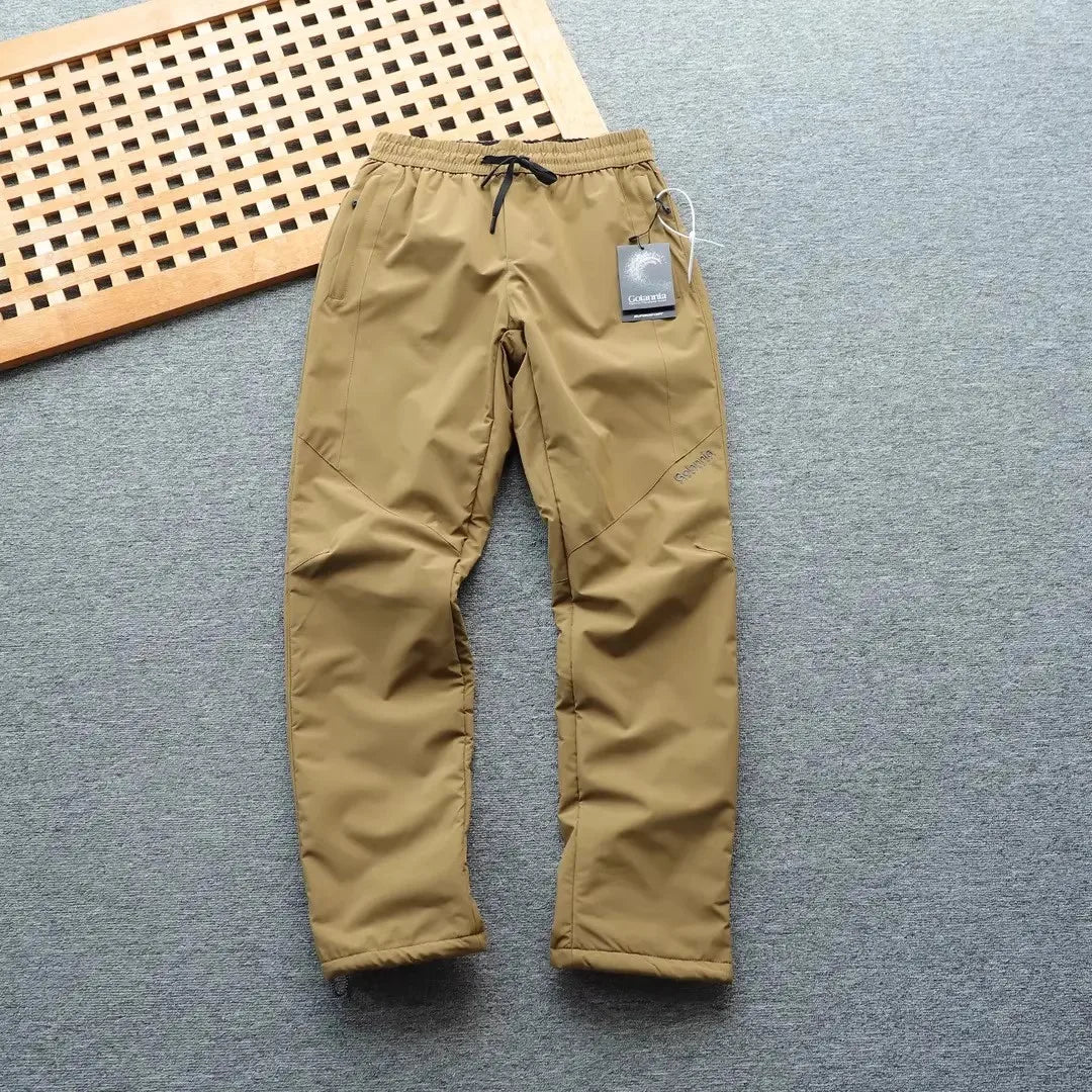 Men's Winter Outdoor Thickened Fleece Lined Windproof Water Resistant Double Layer Cotton Pants Straight Leg Casual Trousers