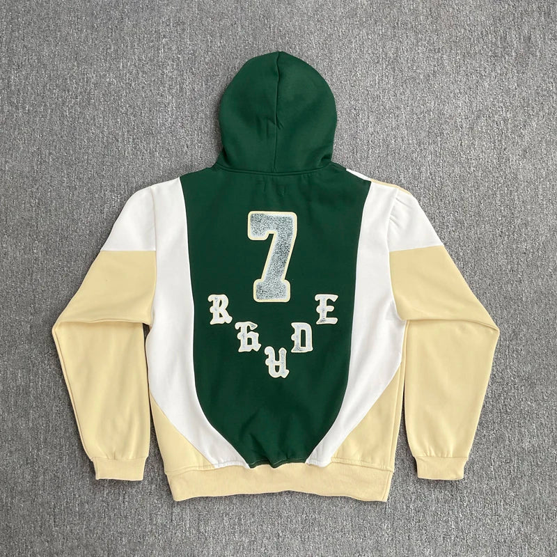 Fashionable Sports Suit Rhude Casual Shorts High-quality Splicing Color Blocks Thick Fabric Printed Hoodie