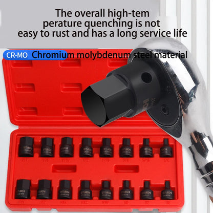 3/8 Inch Drive Low Profile Impact Hex Driver Set SAE/Metric 1/4-3/4 Inch 6-19mm Cr-Mo Steel One-Piece Construction Hand Tool
