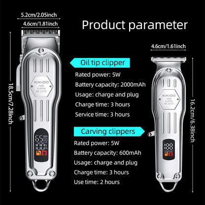 KIKIDO Professional Cordless Hair Clipper SH-2575T LCD Display Barber Trimmer Kit for Men Rechargeable 6 Combs