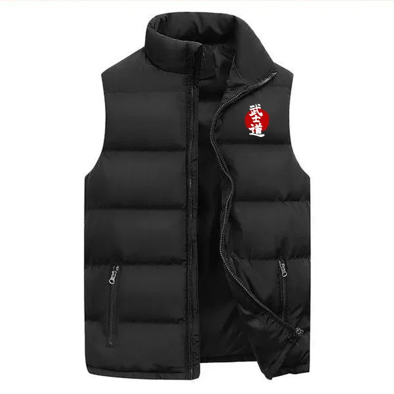 Men Bushido Casual Jacket Vest Coat Autumn Winter Men Fashion Sports Mandarin Collar Sleeveless Zipper Jacket Vest Coat
