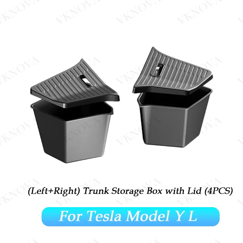 For Tesla Model YL Rear Trunk Side Storage Bucket Left Right Organizer Box Waterproof Car Cargo Storage Container AutoAccessorie