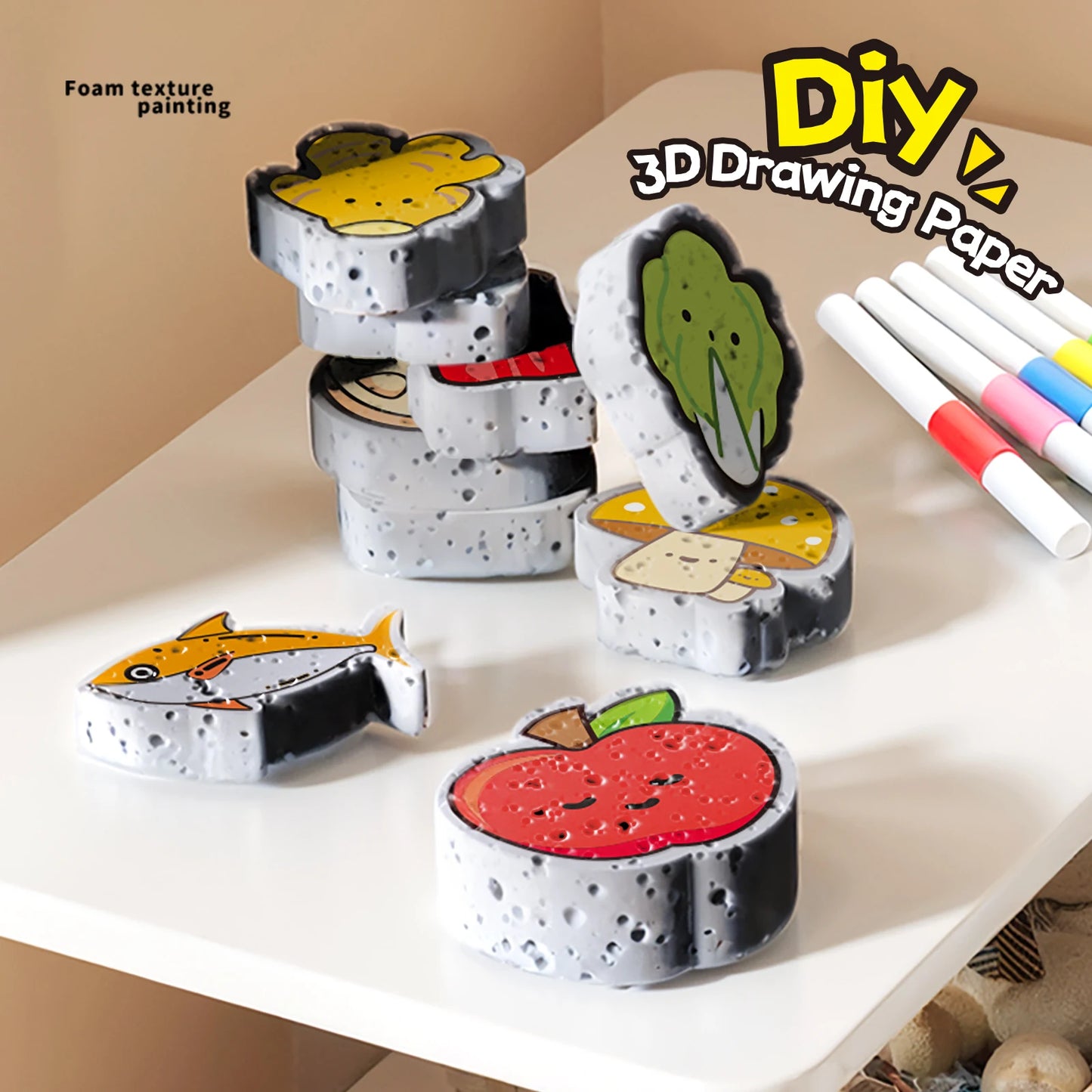 3D Foam DIY Squishy Kit for Kids, Parent-Child Interactive Toy, Fruit and Dessert Series Shapes