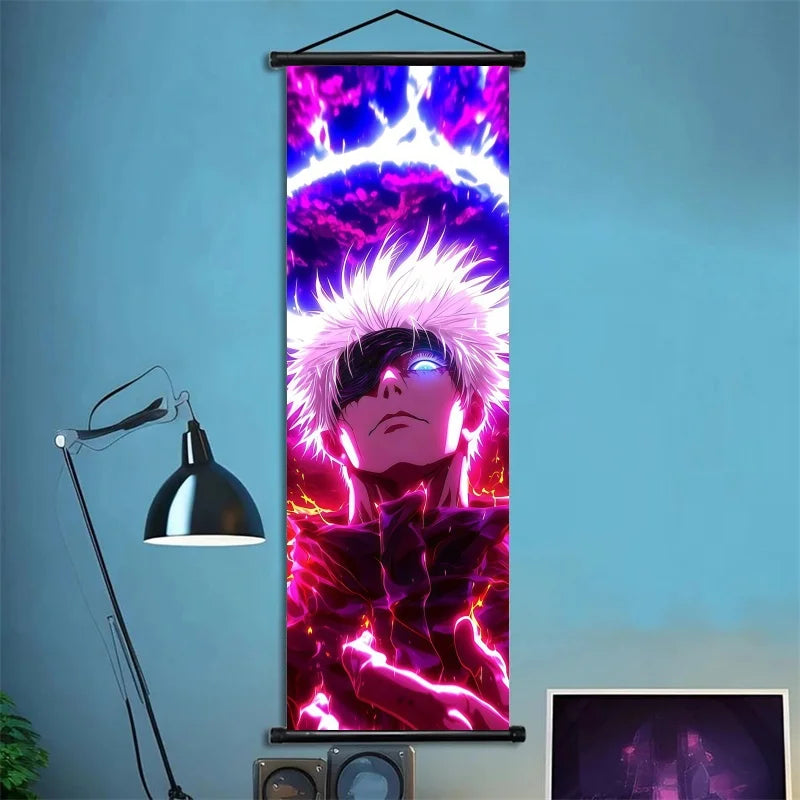 Jujutsu Kaisen Gojo Satoru Anime Art Fabric Wall Poster Hanging Scroll for Bedroom Gaming Room Decor Ideal Gift for Fans