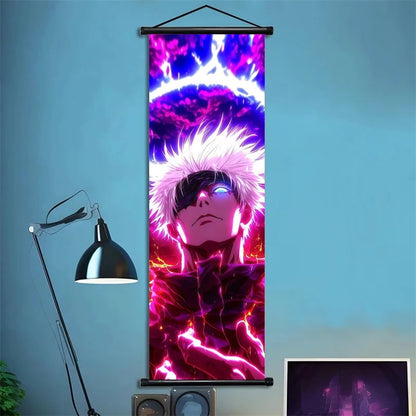 Jujutsu Kaisen Gojo Satoru Anime Art Fabric Wall Poster Hanging Scroll for Bedroom Gaming Room Decor Ideal Gift for Fans