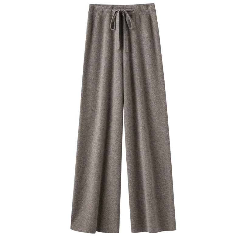 Autumn Winter Thickened Wool Wide Leg Pants Women Drapey Outerwear Knitted Loose Straight Casual Small Size Floor Length Pants