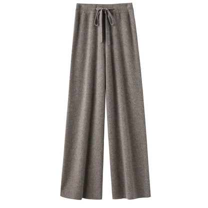 Autumn Winter Thickened Wool Wide Leg Pants Women Drapey Outerwear Knitted Loose Straight Casual Small Size Floor Length Pants