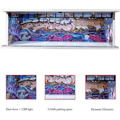 1/64 Scale Diecast Car Garage Diorama Model Miniature Case LED Light Parking Garage Diorama Kit for Collectible Cars Model