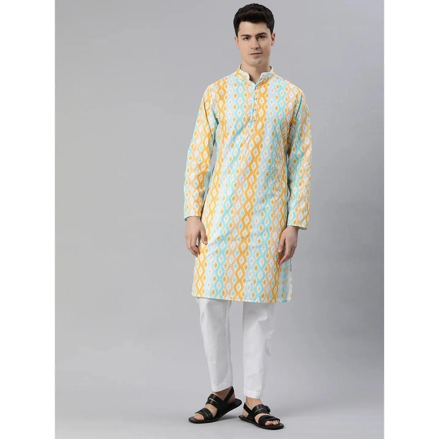 Kurta Vardha Regular Fit Mandarin Collar Long Suitable All Occasions Such Wedding Hari Raya Aidilfitri Gebetskleidung Mann