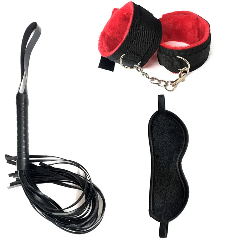 Sex Bondage Set Plush Sex Toy BDSM Kits for Women Couples Adult Games Adjustable Handcuffs Ankle Whip Gag Nipple Clamps Toys