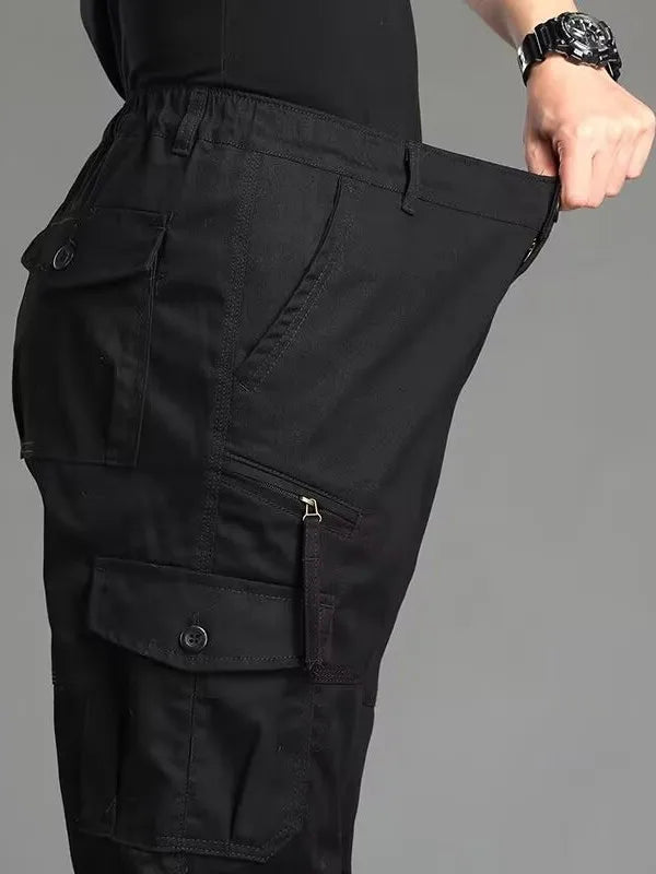 Men's Workwear Trousers High Waist Large Size Casual Pants Cuffed Tactical Long Pants Multi-Pocket Wear-Resistant Loose Fit