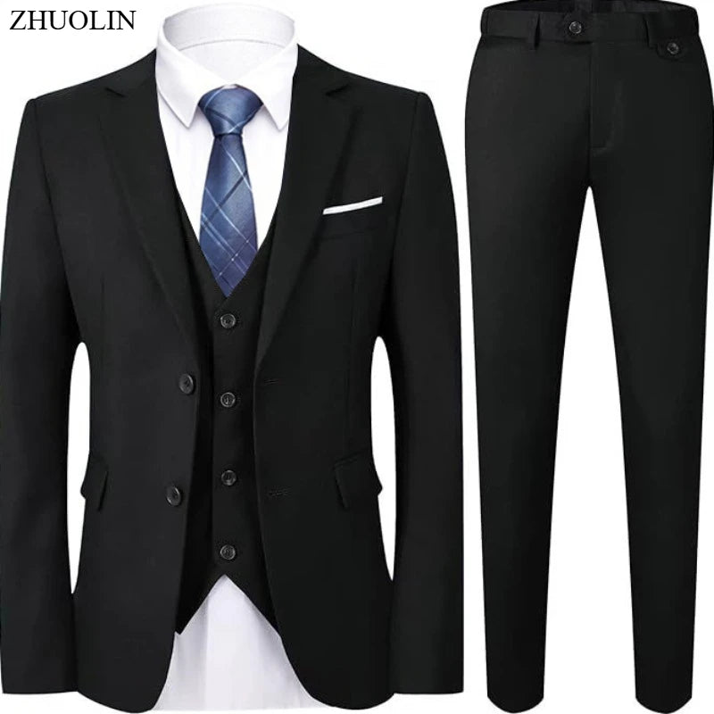 Elegant Men Suit For Wedding 3 Pieces 2 Sets Jackets Vest Pants Blazers Full Fashion Slim Fit Coats 2025 Formal Classic Costume