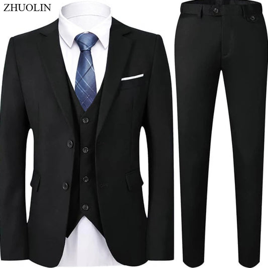 Elegant Men Suit For Wedding 3 Pieces 2 Sets Jackets Vest Pants Blazers Full Fashion Slim Fit Coats 2025 Formal Classic Costume