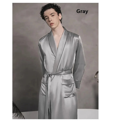 100% Natural Silk Men's Long Nightgown Navy Blue Casual Lounging Dress Comfortable Loose Size 5XL Weight 150KG Pajamas Cool