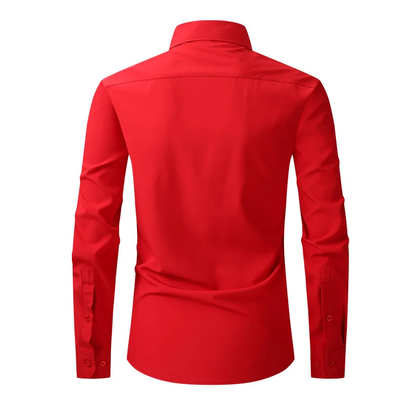 Fashion Business Casual shirt Men's slim long sleeve shirt solid color business social non-ironing anti-wrinkle American code