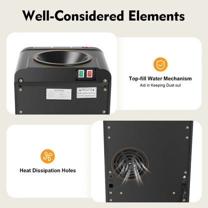 Water Dispenser Black Rectangle PP Injection Molding Floor Standing US Plug 110 127V 60Hz 1.5m Cord 75W Cooling 550W Heating 0.75L H Cold Output 5L H Hot Output Cold Water 10 15℃ Hot Water 85 95℃ Max 18.9L Bucket Indoor A