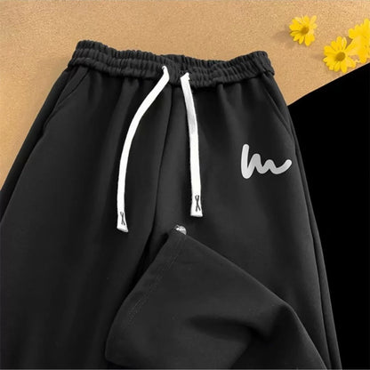 Stylish Men's Drawstring Cuff Pants Wave Print Loose Fit Sweats Autumn Sporty Joggers for Everyday Versatile Outfits