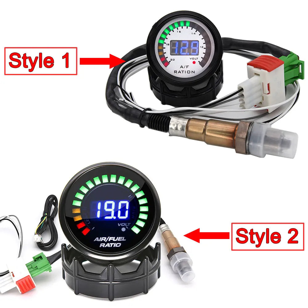 2'' 52mm Air Fuel Ratio Gauge 2 In 1 Voltmeter AFR Car Gauge Can Be Paired With Narrowband O2 Oxygen Sensor Fit for 12V Vehicle