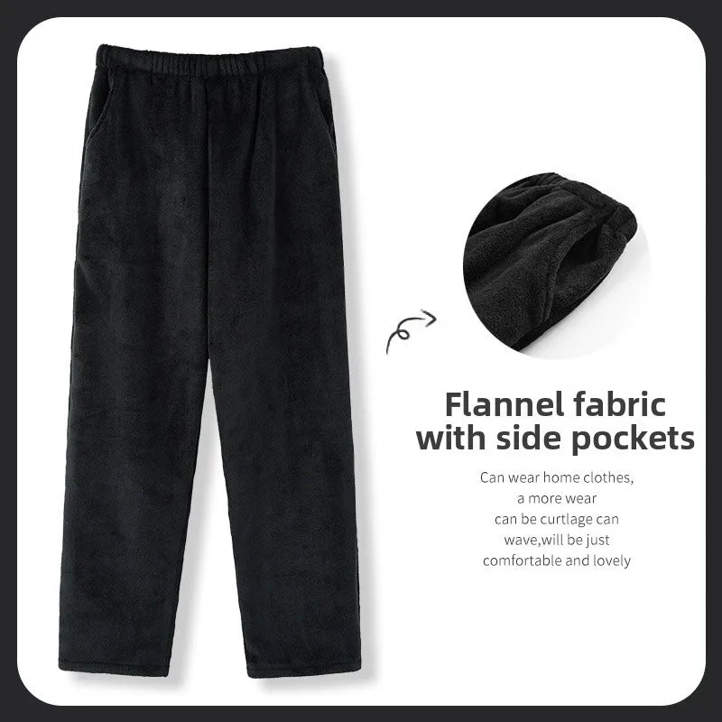 Men's Winter Thickened Fleece Coral Velvet Home Clothes Pants Plaid Patterned Home Pants Warm Comfortable mid Waist Elastic
