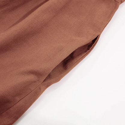 Summer Cotton Linen Women Dresses Vintage Short Sleeve Casual Loose Back Bandage Harajuku Party Club Dress With Pockets