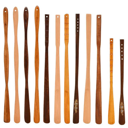 Long Handle Wooden Shoe Horn for Elderly People Home Use Stretchable Clog Puller Household Shoe Scraper Comfortable to Wear