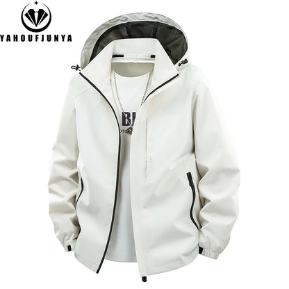 Spring Men Outdoor Leisure Windbreak Removable Hooded Jacket Men Autumn Many Pocket Fashion Brand Jacket Coat Male Clothing 8XL