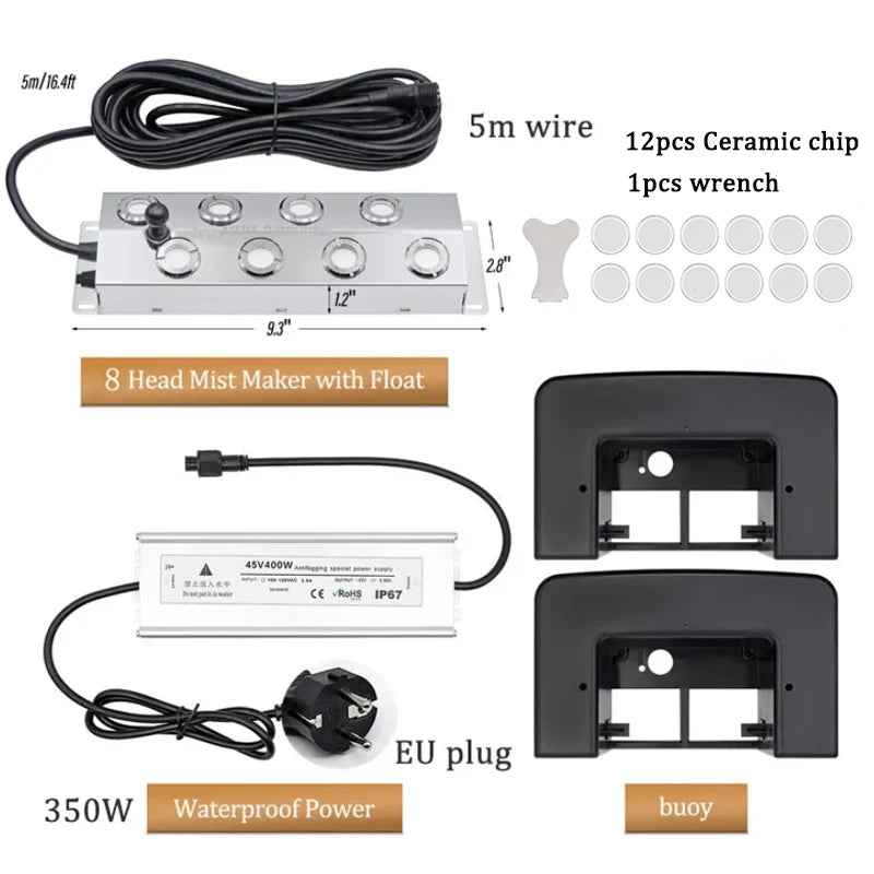 2/4/6/8/10/12 Head Ultrasonic Mist Maker Fogger Stainless Steel Air Humidier Garden/Rockery/Pool Fog Sprayer Generator 220V