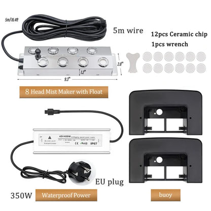 2/4/6/8/10/12 Head Ultrasonic Mist Maker Fogger Stainless Steel Air Humidier Garden/Rockery/Pool Fog Sprayer Generator 220V