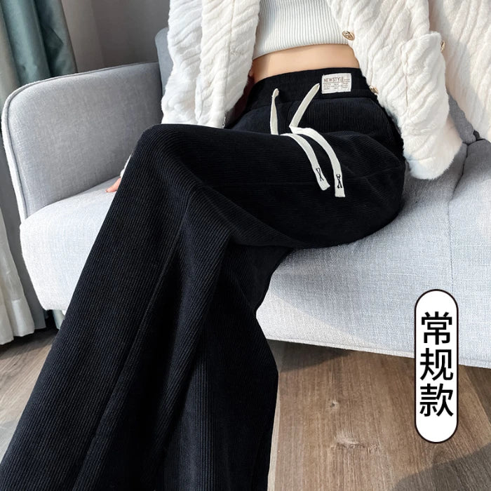 Lamb Velvet Wide Leg Pants Women's High Waist Thickened Fleece Corduroy Warm Cotton Pants Casual Straight Leg Trousers
