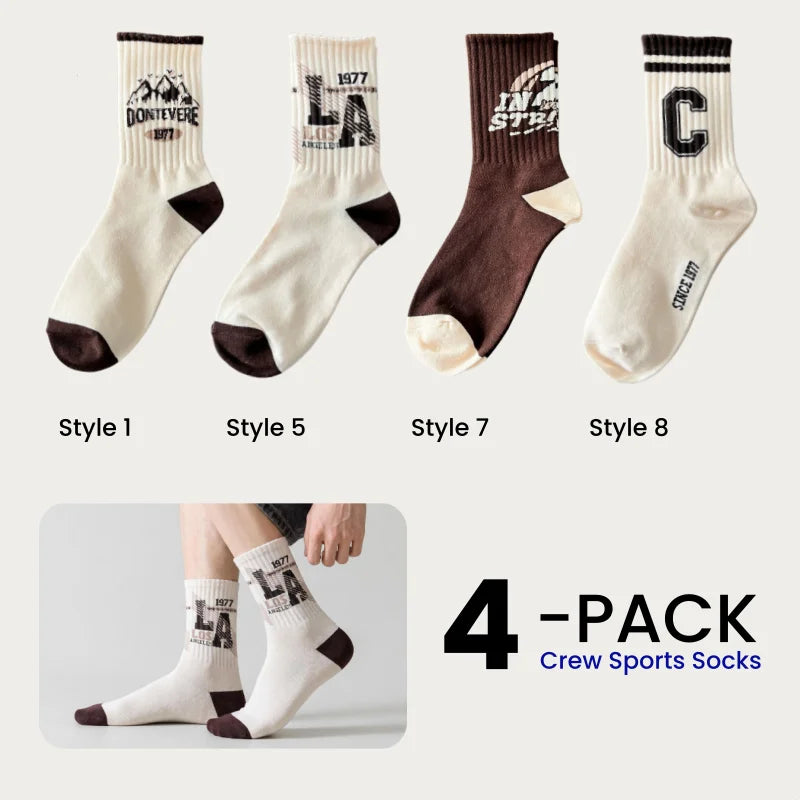 1/4/8 Pairs Men's Crew Socks Retro American Alphanumeric Print Basketball Sports Socks Graffiti Style Couple EU 37-44 US 6-12