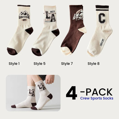 1/4/8 Pairs Men's Crew Socks Retro American Alphanumeric Print Basketball Sports Socks Graffiti Style Couple EU 37-44 US 6-12