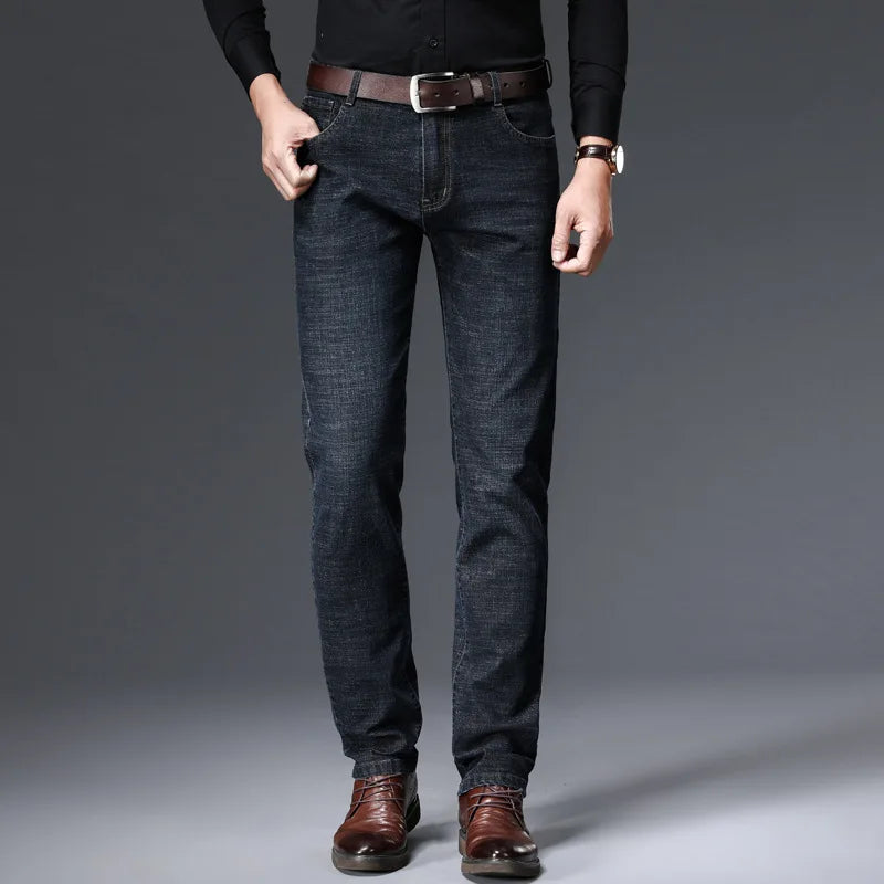 Men Jeans Stretch Skinny Denim Pants Solid Color Black Blue Spring Luxury Street Harajuku Hip-Hop Style Slim Fit Trousers Brand