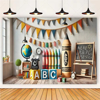 Welcome Back To The School Blackboard, Pencil Banner Backdrop, Holiday Education Theme Decoration, Photography Background Cloth