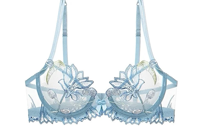 Sexy French Ultra Thin Lace Embroidery Underwire Bra Summer Minimizer Full Coverage Slimming For Busty Women Daily Wear 32-38ABC