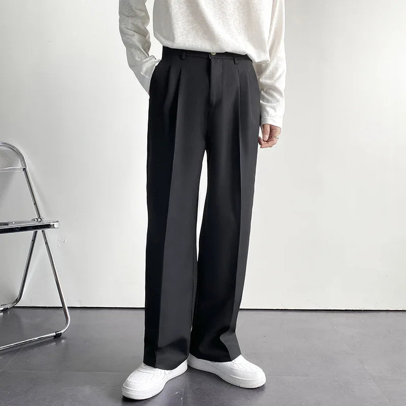 Men's White Straight Pants Fashion Korean Loose Suit Trousers Casual Draped Baggy White Wide Pant Male Streetwear