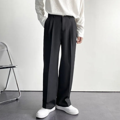 Men's White Straight Pants Fashion Korean Loose Suit Trousers Casual Draped Baggy White Wide Pant Male Streetwear