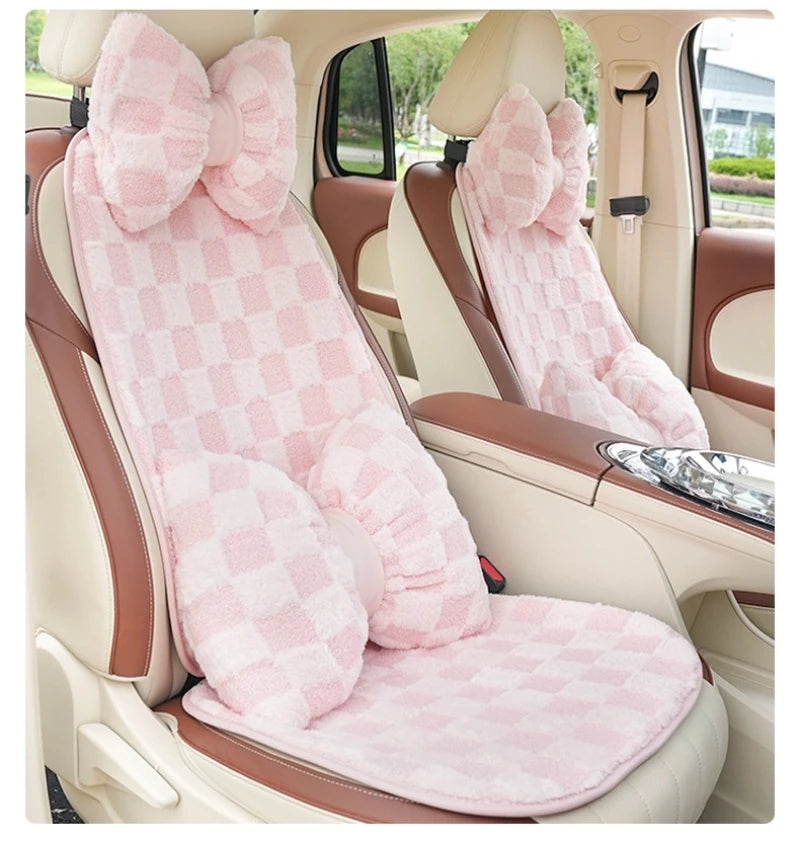 Pink Car Seat Cushion Covers Winter Thick Warm Anti-Slip Plush Comfortable Simple Design Car Seat Cover Seat Accessories