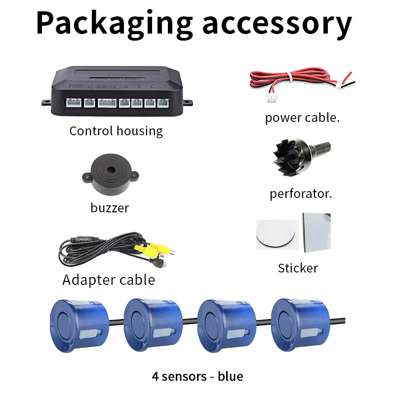 Rear View Parking Sensor System 4 Waterproof Sensors 22mm AHD/CVBS Compatible Display Car Safety Radar For Vehicle Truck Van RV