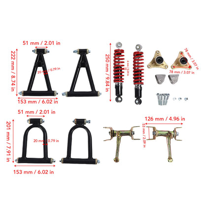 Front Suspension Arm Kit High Strength Enhanced Stability Comfort Upper and Lower Swingarm and Suspension Shock Kit for ATV Quad