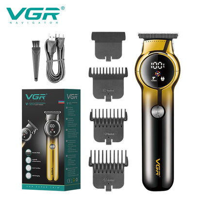 VGR 989 Men's Hair Clipper Gradient Color Body Hair Trimmer USB Dual Use Pusher Powerful LED Intelligent Digital Display Pusher